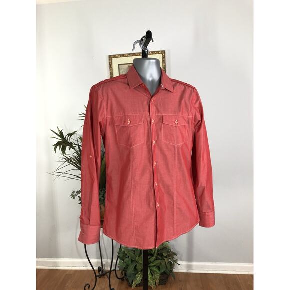 INC International Concepts Men Button Up Shirt Size SM Red Long Sleeve Cotton - Picture 1 of 9
